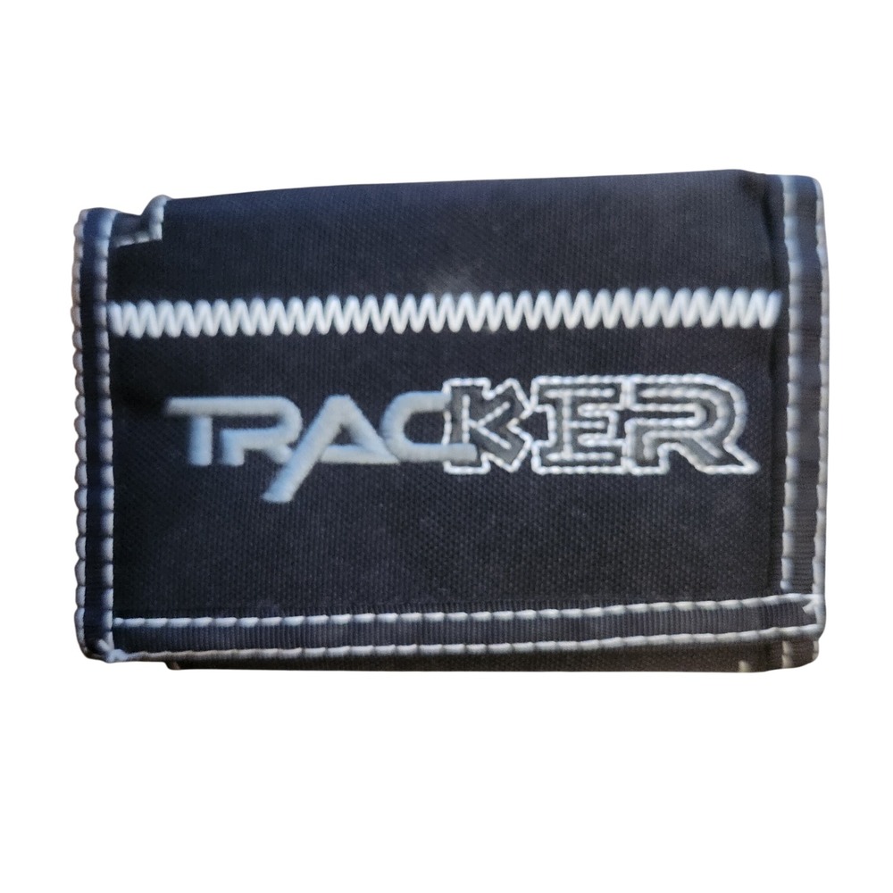Y2k Tracker Black Tri Fold Wallet Zipper‎ Coin Pocket Durable Canvas Stitching